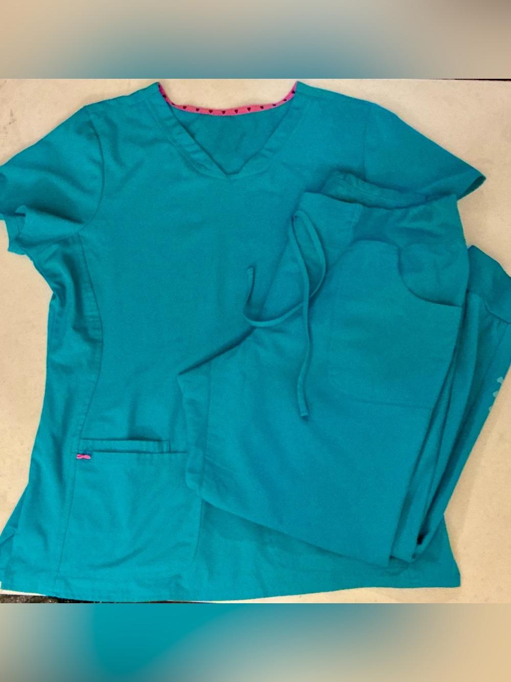 HeartSoul Scrub Set Teal Large Top & Large Petite Jogger Pants